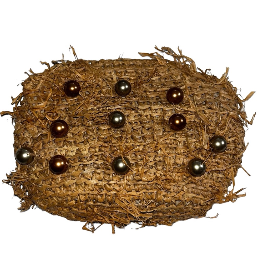 Flora Bella Raffia Anthropologie Bead Suede Lined Women Clutch Purse Pouch Bag